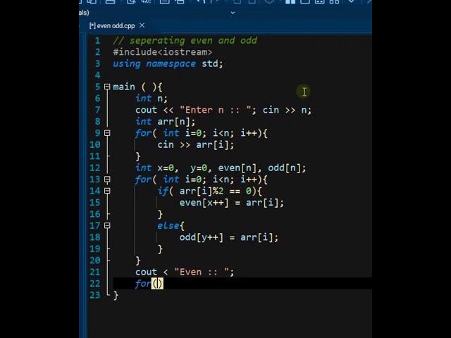 Seperate Even and Odd number in array in C++,  #shorts , #coding #array