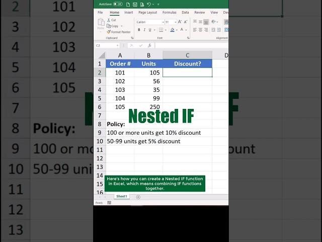 Nested IF function in Excel to combine multiple logical tests