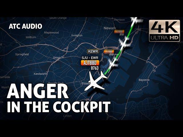 Captain yells at First Officer on ATC frequency after failed approach at Newark. Real ATC Audio