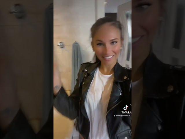 Olga gets wet in jeans and leather jacket  - TikTok teaser