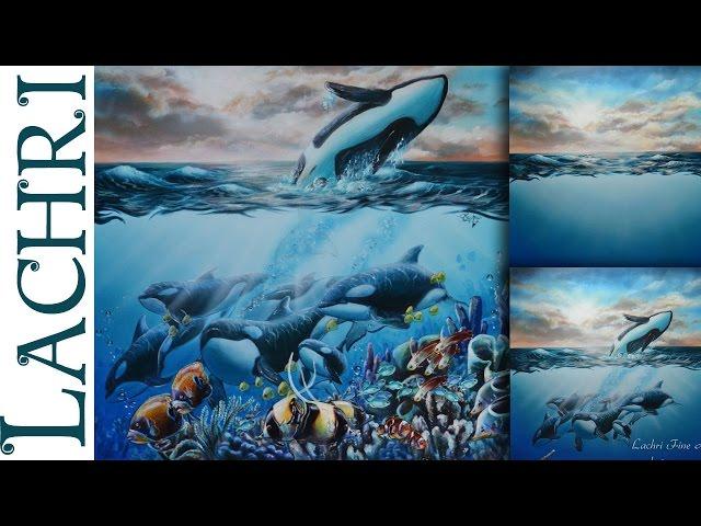 Speed Painting orcas and coral reef in acrylic - Time Lapse Demo by Lachri