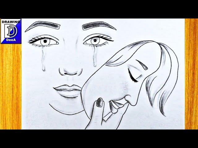 Easy drawing a beautiful girl crying || How to draw a sad girl step by step