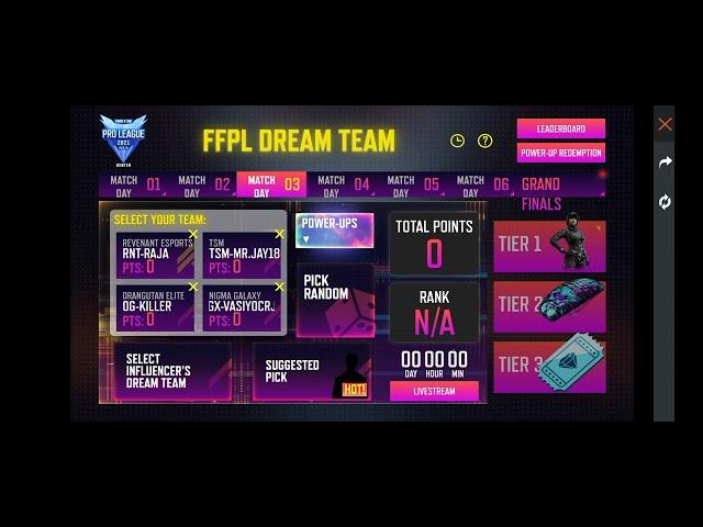 FFPL MATCH DAY 3 REDEEM CODE || GARENA FREE FIRE