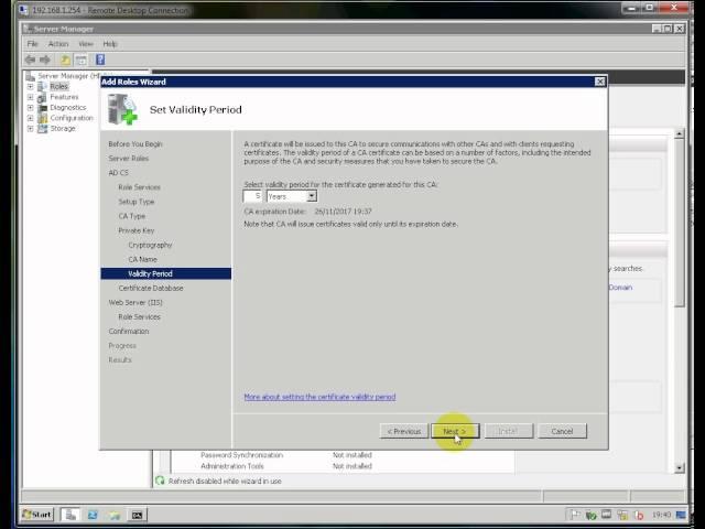 Server 2008R2 Video 4 - Configuring Certificate Authority and IIS Web Services using RDP