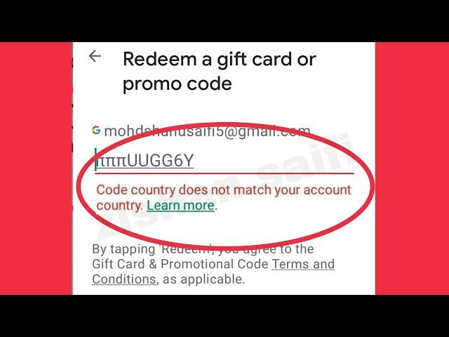 Redeem Code Fix Code country does not match your account Country problem in Play Store