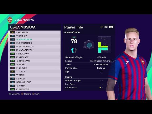 PES 2021 CSKA MOSKVA faces and ratings | Vlasic, Chalov, Fernandes...