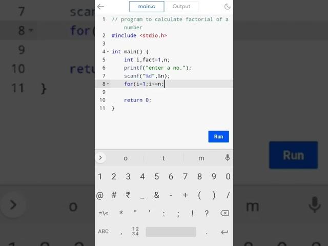 program to calculate factorial of a number #cprogramming #codingguru #shorts