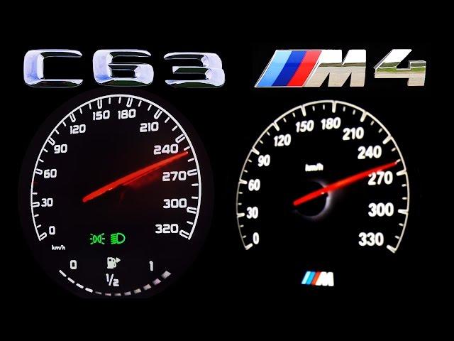 BMW M4 vs Mercedes C63 AMG W205 Acceleration 0-250 Onboard V8 Sound Autobahn Revs Comparison F82