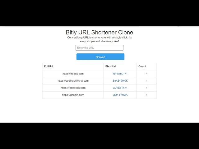 Node.js Express MySQL Project to Build Bitly URL Shortener Clone Using EJS in Browser