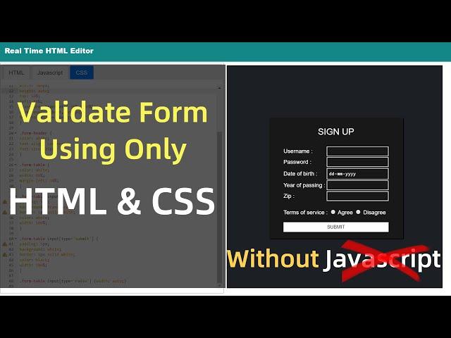 Form Validation Without Javascript: Validate HTML5 form without Javascript | Validate with CSS, HTML