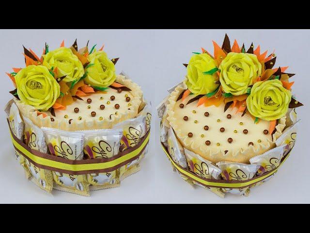 Cake made of chocolates. Autumn gifts with your own hands. DIY Buket7ruTV. Gift to mom master class