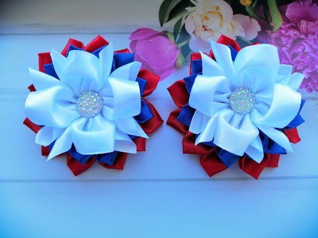 Бантики Канзаши Триколор из атласных лент МК / Bows Kanzashi Tricolor of satin ribbons MK