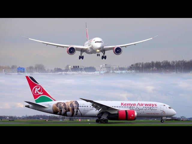 Boeing 787-8 Dreamliner Kenya Airways (Come Live The Magic Livery) landing Polderbaan