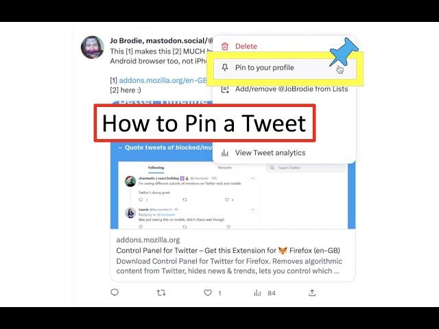 Pinning a Tweet - how to pin or unpin one of your Tweets to the top of your Twitter profile