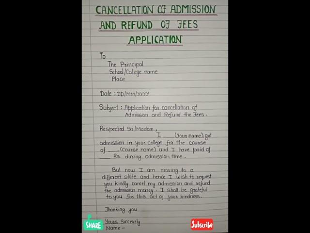 cancellation of admission and refund of fees application || application for admission cancellation /