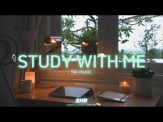 2-HOUR STUDY WITH ME | No music | Rain sound️, Background noises | Pomodoro 50-10 | Sunset