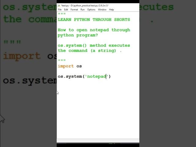 Python program to open notepad #shorts #pythonprogramtoopennotepad #pythonosmodule #pythoncoding