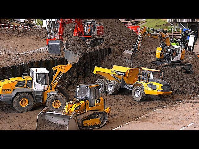 Big Construction Sites and many RC Trucks Dozer Excavator Dumper RC Machines Friedrichshafen 2022 4K