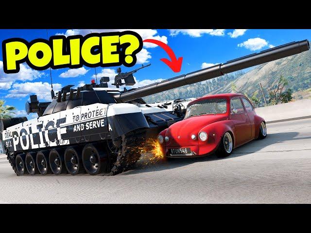 Using The ULTIMATE Police Tank to CRUSH Suspects in BeamNG Drive Mods?!