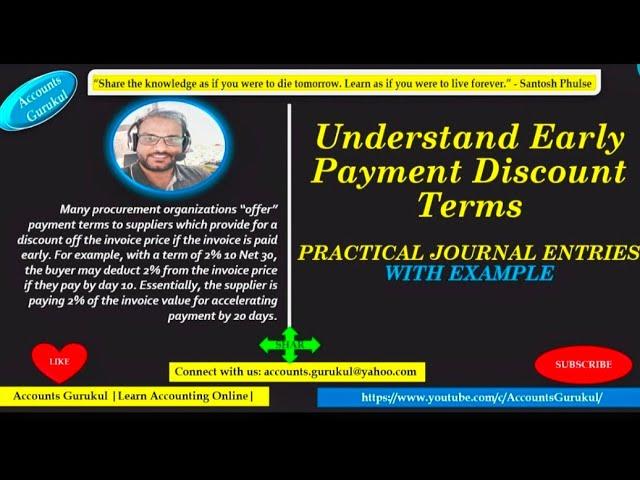 UNDERSTAND EARLY PAYMENT DISCOUNT TERMS - PRACTICAL JOURNAL ENTRIES WITH EXAMPLE