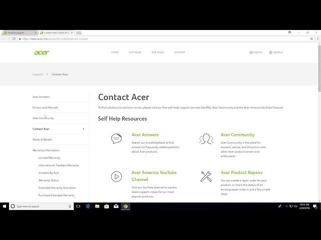 Acer Support Website - Overview