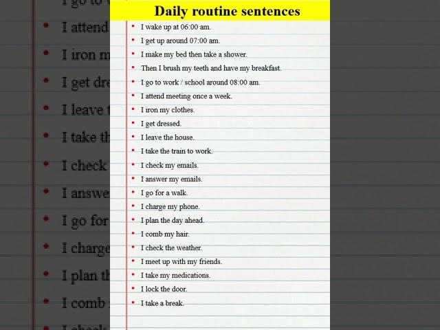 Daily routine sentences #shorts #learnenglish