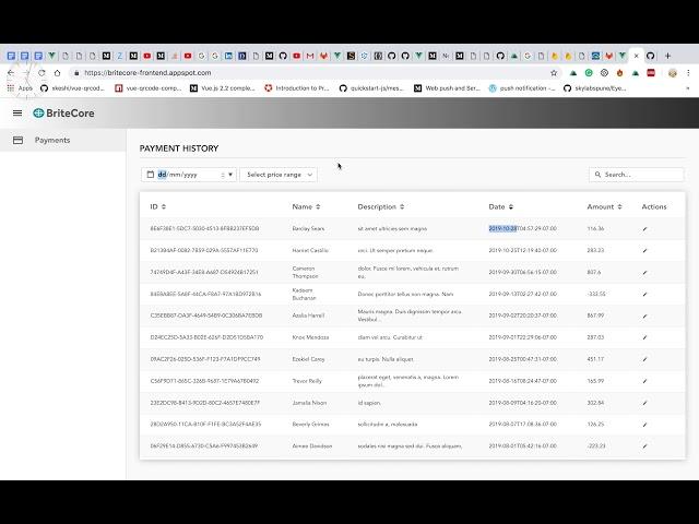 Vue data table (reusable component) overview