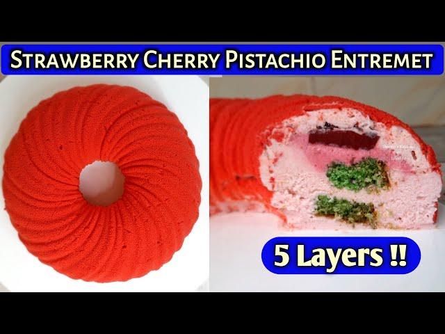 Strawberry Cherry Pistachio Entremet | entremet cake Recipe | Entremet mousse Cake