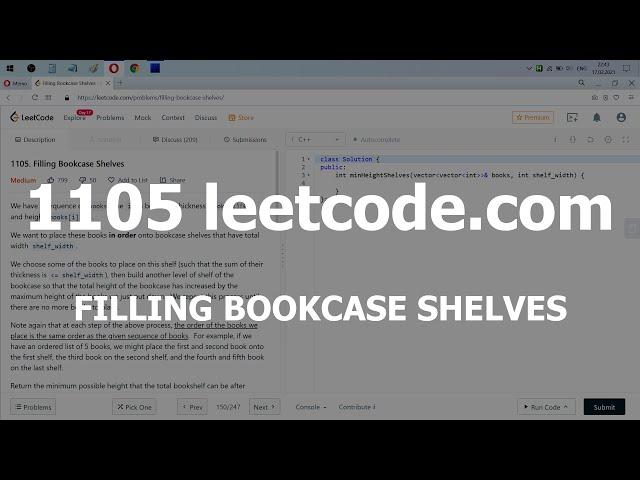 Разбор задачи 1105 leetcode.com Filling Bookcase Shelves