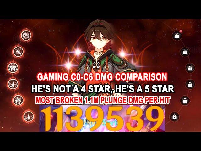 Gaming C0-C6 DMG Comparison : Broken 1.1M PLunge DMG Per Hit | He's Not a 4 Star, He's A 5 Star