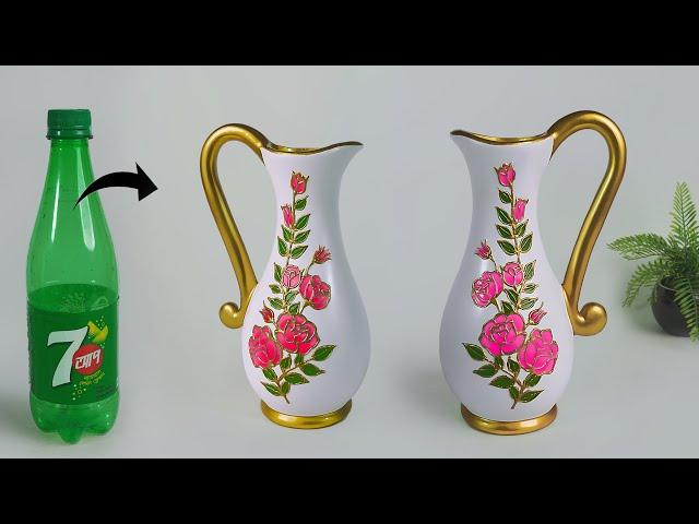 Plastic bottle flower vase || Flower vase making with Hot glue || Best out of waste