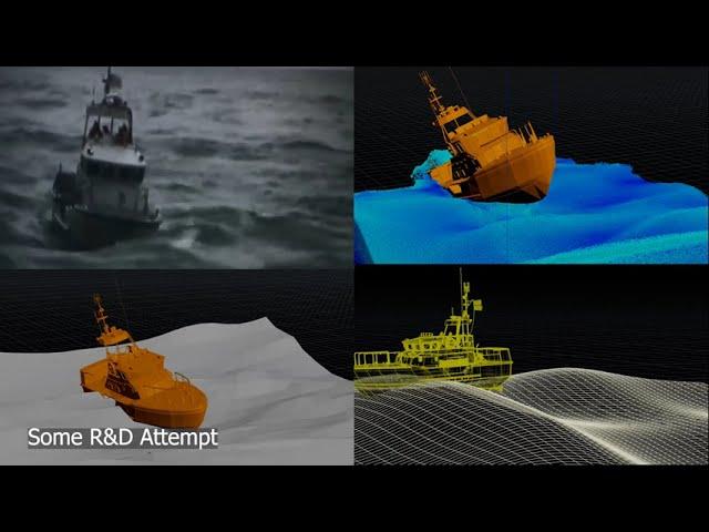 Houdini water FX flip fluid simulation coast guard riding wave R&D with video reference