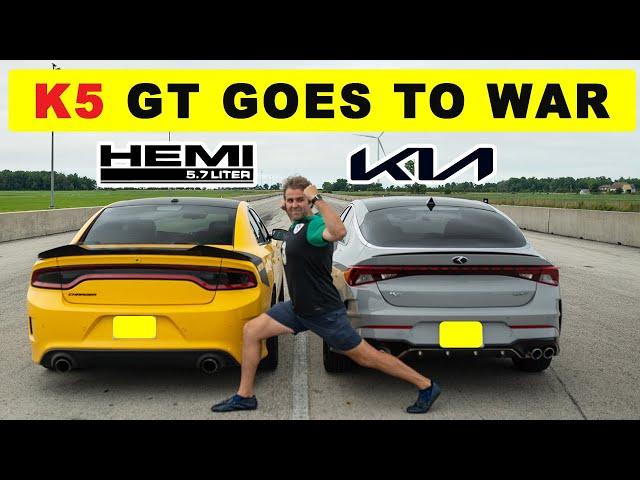 Kia K5 GT against Dodge Charger 5.7 Hemi, the results are interesting. Drag and Roll Race!