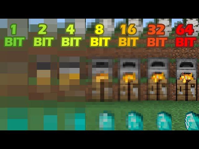 Minecraft 1bit vs 2 bit vs 4 bit vs 8 bit vs 16bit vs 32 bit 64 bit