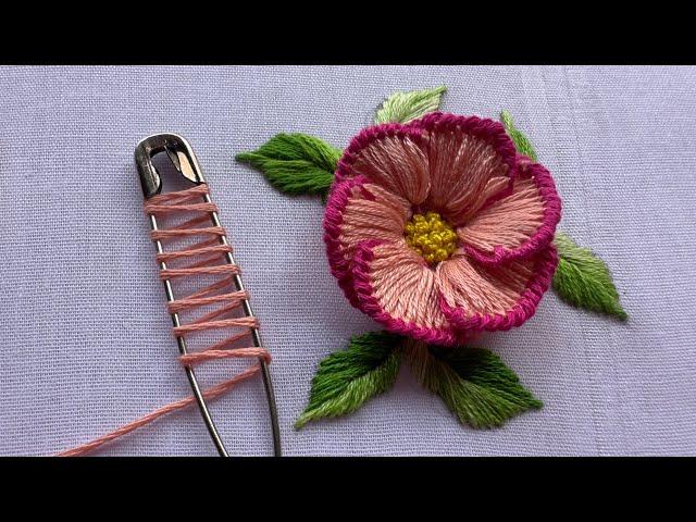 Beautiful flower design using safety pin  |latest hand embroidery design