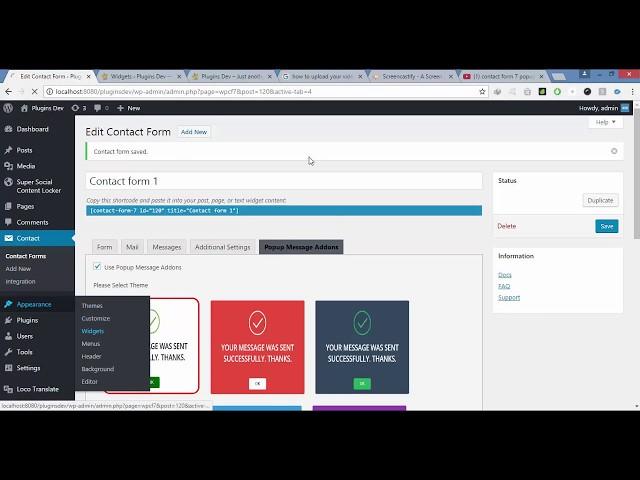 contact form 7 popup message addon plugin for WordPress