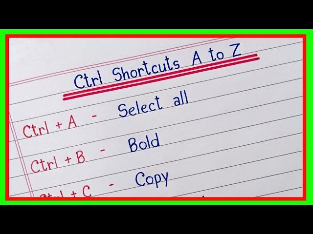 ctrl A to Z shortcut keys | ctrl shortcut keys A to Z | computer shortcut keys