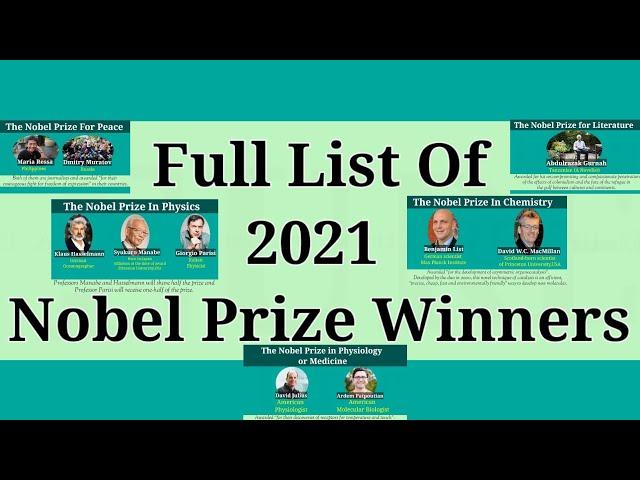 FULL LIST OF THE NOBEL PRIZE WINNERS 2021