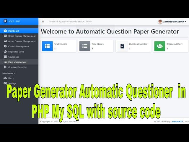Paper Generator Automatic Questioner  in PHP My SQL with source code