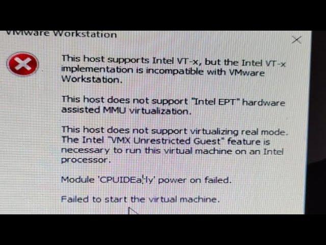 virtualized intel vt xept is not supported on this platform