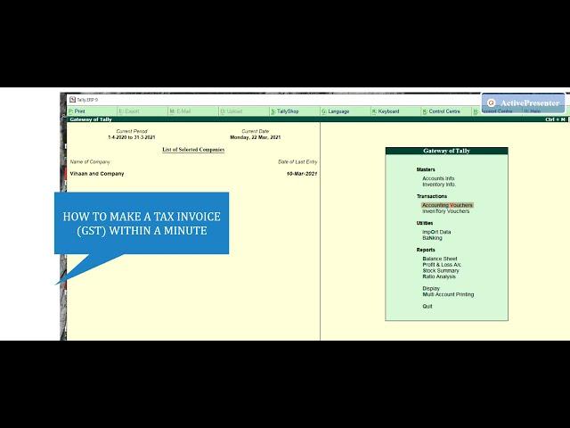 How to make  tax invoice (GST) within a minute in Tally (Tamil)