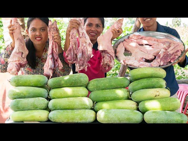 Cooking PIG LEG with 50 KG of Wax Melon Recipe in Village for Donation - Sharing with Kitchen Foods