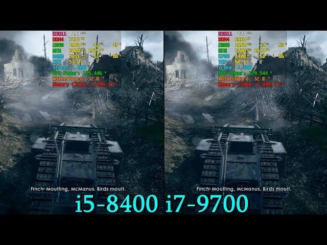 i5-8400 vs i7-9700 ( no-K ): BF 1 - Crysis 3 - COD WW II - The Division