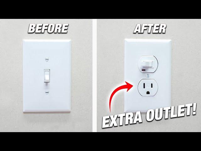 EASIEST Way To Add Extra Outlet To Any Room! NO WIRING NEEDED! Outlet Light Switch Combo DIY How To