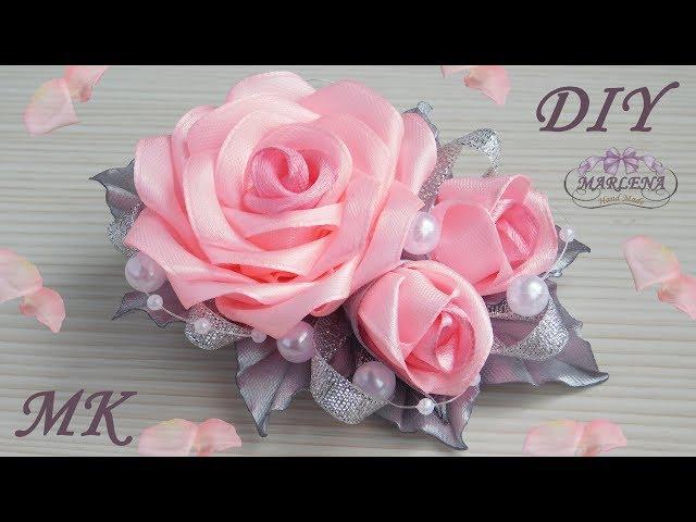 Rose Kanzashi . Smart hairpin with a bouquet of roses DIY