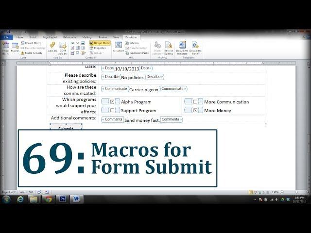 Microsoft Word: Create a Submit Form Button