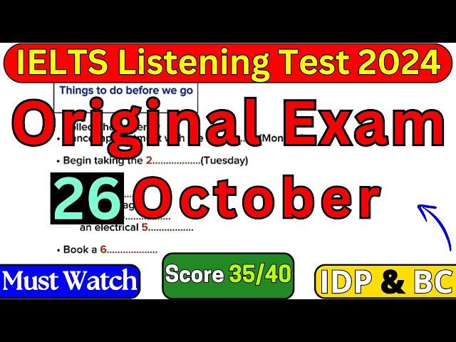 IELTS LISTENING TEST 26 OCTOBER 2024 WITH ANSWERS | IELTS | IDP & BC