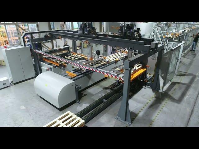 Automatic wooden pallet deck and leg assembly line