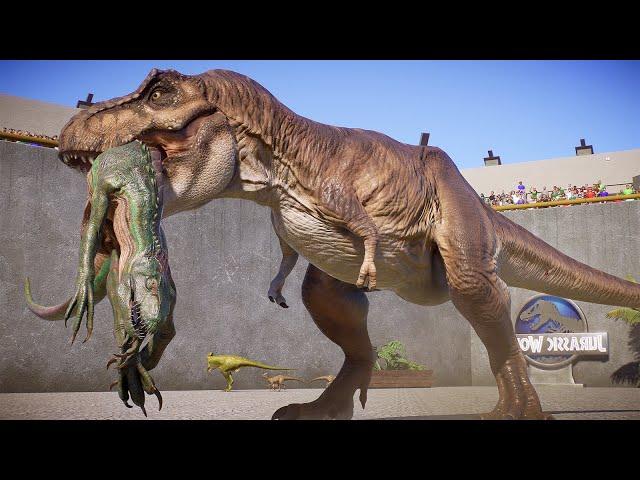 TYRANNOSAURUS REX vs ALL LARGE HERBIVORE & CARNIVORE ON ISLA NUBLAR - Jurassic World Evolution 2