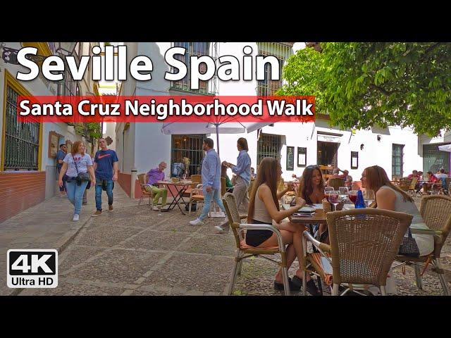 The Beautiful Santa Cruz Neighborhood of Seville  Old Jewish Quarter - 4K Virtual Walk Tour, Spain